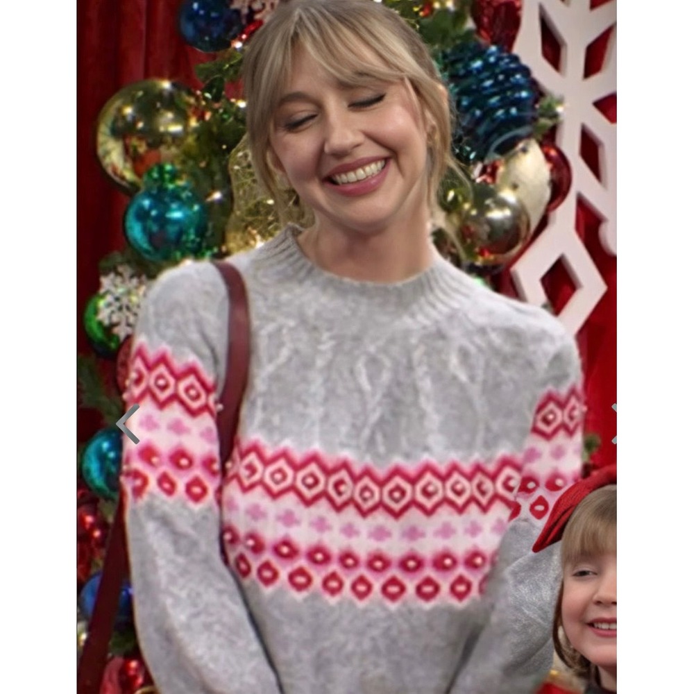 Fair Isle Sweater As Seen On TV Pearl Accents Puff Sleeve Women's Petite Small